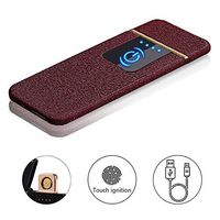 Auratrio Rechargeable USB Lighter Electric Lighter for Cigarette, Grill, BBQ, Camping, Home, Kitchen, Candles, with LED Display, Fingerprint & Windproof & Flamess (Red-Scrub)