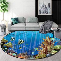 RUGSMAT Marine Machine Washable Round Bath Mat,Underwater Creatures Nursery Rugs Round-71
