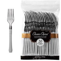ELEGANI White Silver Premium Tableware; Classic Silver & Silver Premium Plastic Forks (2X Pack of 20ct Each)