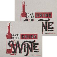 Save Water Drink Wine Set of 2 Each Swedish Dishcloths | ECO Friendly Absorbent Cleaning Cloth | Reusable Cleaning Wipes