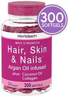 Hair Skin and Nails Vitamins | 300 Softgels | with Biotin and Collagen | Infused with Argan Oil and Coconut Oil | Non-GMO, Gluten Free Supplement | by Horbaach