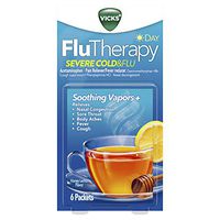 Vicks FluTherapy Severe Cold & Flu, Daytime, Hot Drink, Soothing Vapors, Relieves Nasal Congestion, Sore Throat, Aches, Fever, Cough, Honey Lemon, 6ct