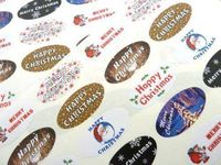 Minilabel 48 Christmas Oval Seal Labels, Stickers For Gift Wrapping, Cards