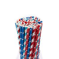 100 Pack of Premium Disposable Paper Straws – Bulk Set For Home, Parties, and Events - Multiple Colors Available (Red, White & Blue)