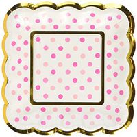 amscan Party Supplies Mini Paper Scalloped Square Plates-Pink, Multicolor