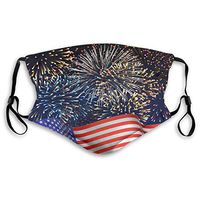 USA Flag with Fireworks Face Mask Anti Pollution Dust Mouth-Muffle with Adjustable Earloop Mouth Mask for Women Men Black