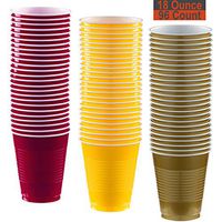 18 oz Party Cups, 96 Count - Burgundy, Sunshine Yellow, Gold - 32 Each Color