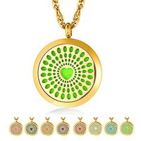 Supcare Aromatherapy Oil Diffusing Round Locket Necklace Pendant Stainless Steel 18K Gold Plated, Locket Necklace Jewelry for Essential Oil Diffuser for Women/Men