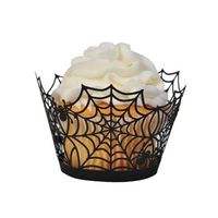 GOLF 100Pcs Halloween Cupcake Wrappers | Artistic Bake Cake Paper Filigree Little Vine Lace Laser Cut Liner Baking Cup Wraps Muffin CaseTrays for Wedding Party Birthday Decoration (Black Spiderweb)