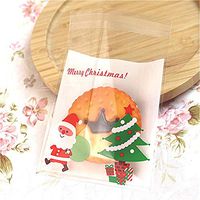 benefit-X Christmas Cellophane Bags 100PCS Bakery Package Christmas Style Self-Sealed Biscuit Cookie Candy Bag Christmas Cellophane Bags