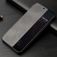 JUNXI Phone case Phone Cover Fierre Shann Crazy Horse Texture Horizontal Flip PU Leather Case for Huawei P20 Pro, with Smart View Window & Sleep Wake-up Function (Grey) Strong Quality and Durable