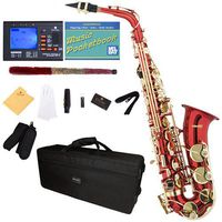 Mendini by Cecilio MAS-RL+92D+PB Red Lacquer E Flat Alto Saxophone with Tuner, Case, Mouthpiece, 10 Reeds and More