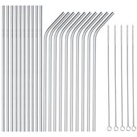 OKGD Wholesale Set of 20 Stainless Steel Straws Long 8.5 Inch Drinking Metal Straws Reusable Drinking Straws for 20 OZ (10 Straight | 10 Bent | 5 Brushes)