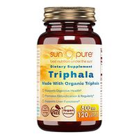 Sun Pure Premium Quality Organic Triphala 500 mg Veggie Capsules Glass Bottle 120 Count -Promotes Natural Internal Cleansing -Supports Healthy Digestive Functions -Antioxidant Properties