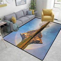 Landscape Sports Area Rug Pad, Rainbow over Mountain Lake Reflection in Clear Water Dreamy Spots on Earth Photo, Durable Carpet Area rug - Living Dinning Room Bedroom Rugs and Carpets(6'x 9')