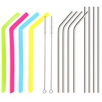 Stainless Steel Straws and Silicone Straws, Set of 12 Reusable Straws for 30 oz Tumbler, Yeti, RTIC, Ozark, Trail, and SIC Tumblers, Includes 2 Cleaning Brushes (30 oz)