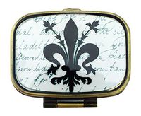 Value Arts Fleur de Lis Pill Box, Brass and Glass, 2.25 Inches Long