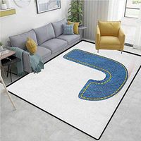 Letter J Decorative Area Rug Girls Room, Blue Jean Patterned Denim Alphabet Font Design Capitalized J Letter Cloth Style, Easy Maintenance Area Rug Living Room Bedroom Carpet(2.5'x 9') Blue Marigold