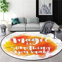 RUGSMAT Quote Modern Flannel Microfiber Non-Slip Machine Round Area Rug,Magic Theme Positivity Learning Carpet Non Skid Nursery Kids Area Rug for Playroom Diameter-47