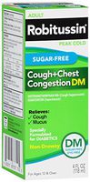 Robitussin Peak Cold Adult Cough + Chest Congestion DM (4 fl. oz. Bottle), Sugar-Free, Non-Drowsy, Cough Suppressant & Expectorant