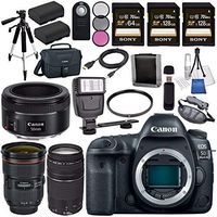Canon EOS 5D Mark IV DSLR Camera (Body Only) 1483C002 + EF 24-70mm f/2.8L II USM Lens + Canon EF 75-300mm f/4-5.6 III Telephoto Zoom Lens + Canon EF 50mm f/1.8 STM Lens 0570C002 Bundle