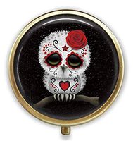 Owl Custom Round Bronze Pill Box Pocket 2.1 inches - 3 Compartments Pill Box/Pill Case Pocket