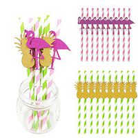 NUOLUX 24pcs Party Paper Straws Drinking Straws for Party Table Decoration (Pineapple + Flamingo)