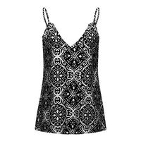 Women's Boho Floral V Neck Spaghetti Straps Tank Top Summer Sleeveless Shirts Blouse Black