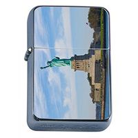Famous Landmark Statue of Liberty New York City NYC S9 Flip Top Oil Lighter Smoking Cigarette Smoker Includes Silver Case