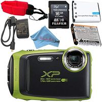 Fujifilm FinePix XP130 Digital Camera (Lime) #600019825 + Camera Floating Strap + Replacement Lithium Ion Battery + Microfiber Cloth Bundle