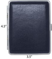 Navy Blue Smooth Leather (Full Pack 100s) Metallic Cigarette Case & Stash Box
