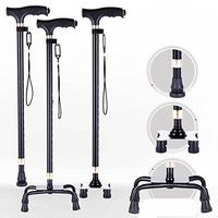 WW Elderly Crutch Aluminum Alloy Non-Slip Telescopic with Lights One Foot Walking Stick, Black