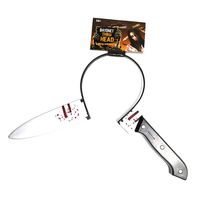 smallwoodi Halloween Head Toy,Decoration Props Plastic Through Head Fake Knife Syringe Scissors Head Buckle Tricky Simulation Weapon Head Chopper Scissors Cosplay Props Headband Sharp Knife
