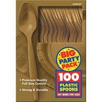 Amscan 43601.19 Big Party Pack Plastic Spoons, One Size, Gold
