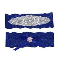 Meidexian888 Wedding Lace Garter, Blue Rhinestone Lace Garter Set Wedding Garter Belt Flower Floral Design Garter for Bride (Navy)