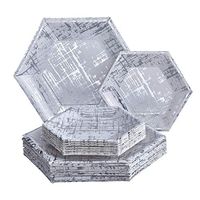 Silver Spoons Party Disposable Set Dinner 18 Side Plates | Heavyweight Paper Materials | Hexagon Design | for Upscale Wedding and Dining, Servings