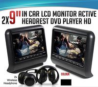 New Black Pair 9" High Resolution Digital Screen Detachable Headrest Dvd Player Monitors Games Cigarette Adapters