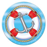Pack of 96 Disposable Nautical Life Preserver & Anchor Dessert Plates 7"