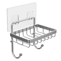 ODesign Soap Dish Sponge Holder with Hook for Bathroom Shower Kitchen Wall Mounted Stainless Steel - Adhesive No Drilling