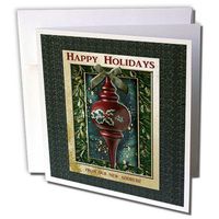 3dRose Holly Christmas Tree Ornament, Happy Holidays from our new address - Greeting Cards, 6 x 6 inches, set of 12 (gc_34192_2)