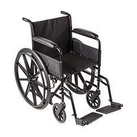 DMI Transport Chair Travel Wheelchair with Solid Steel Construction, Padded Fixed Armrests, Easy to Fold and Store, Push-to-Lock Brakes, Silver and Black
