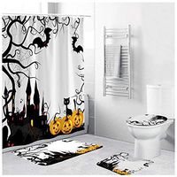 Naiflowers 4 Piece Halloween Bath Shower Curtain Sets, Bathroom Shower Curtain & Toilet Mat & Lid Cover & Non Slip Rugs, Washable Shower Bath Curtain Carpet for Tub Entry Living Room (J)