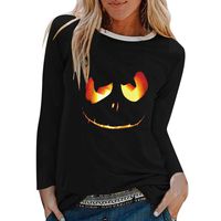 ANJUNIE Womens Halloween Print Shirts O-Neck Long Sleeve Top Loose T-Shirt Blouse(1-Black,XXXL)