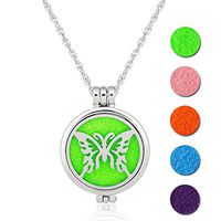 Aromatherapy Necklace, Morenitor Copper Hollow Cute Butterfly Locket Pendant Essential Oil Necklace Jewelry Gift for Women, 5 Colors Refill Pads