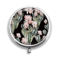Euger Custom Personalized Design New Watercolor Cactus Silver Round Pill Box Decorative Metal Medicine Vitamin Organizer 3 Compartment Medicine Case Unique Gift