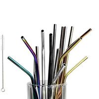 Stainless Steel Metal Drinking Straw 3Pcs Straight +3Pcs Bent Coloful 215mm Reusable Straws + Cleaner Brush