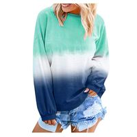 haoricu Women's Casual Triple Color Block Long Sleeve Pullover Loose Lightweight Tops Sweatshirts (Blue, XXXXL)