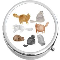 Watercolor Cats Medicine Vitamin Compact Pill Box