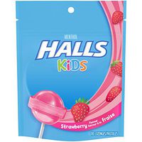Halls Kids Pops Cough and Sore Throat Strawberry, 10 ct