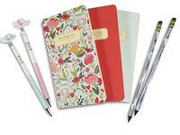 Nature Pocket Notebook Journal Diary (3) and Flower Mechanical Pencils (2) with Holographic Sharpened Pencils (2) - (7 Piece Set)